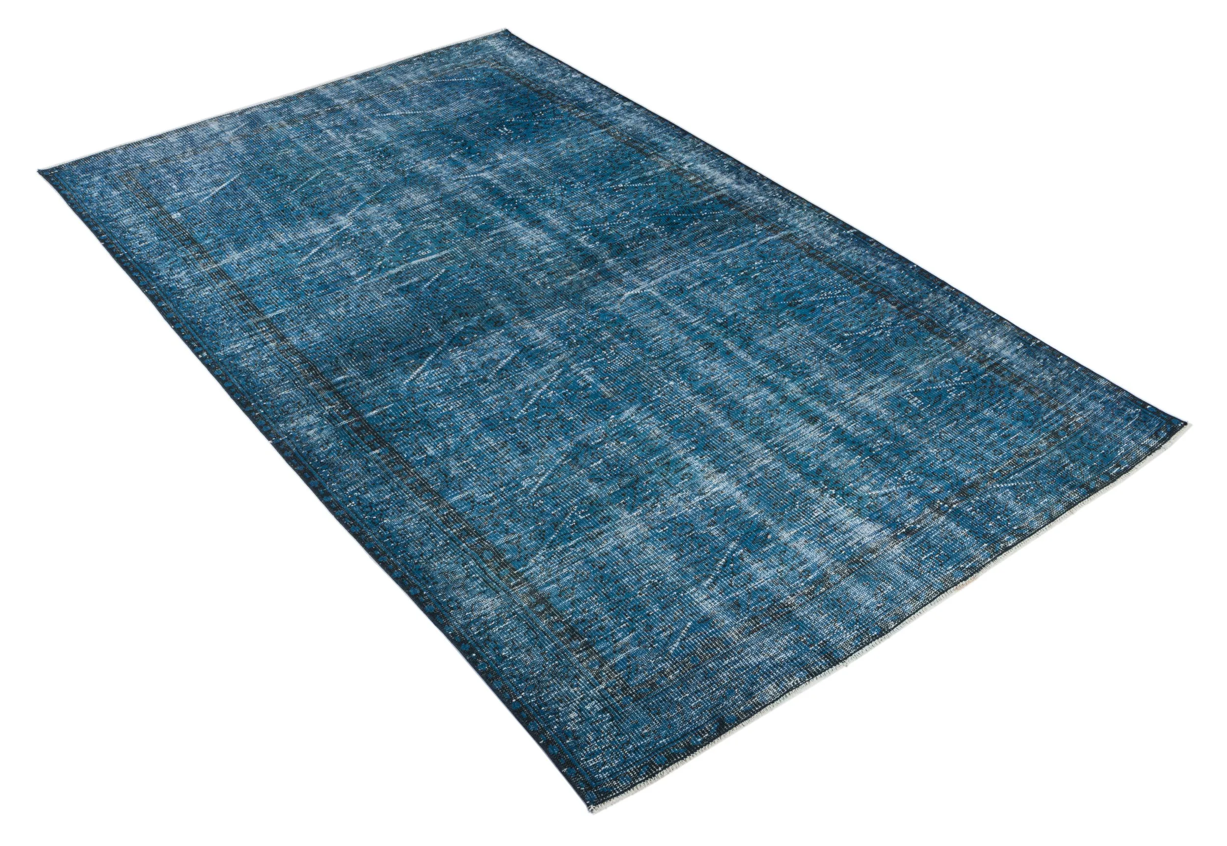 Retro Design Turquoise Over Dyed Vintage Rug 5'4'' x 8'9'' ft 163 x 267 cm