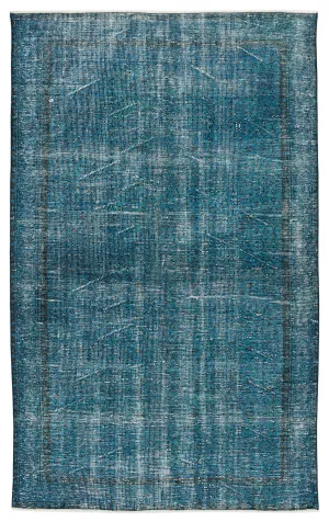 Retro Design Turquoise Over Dyed Vintage Rug 5'4'' x 8'9'' ft 163 x 267 cm