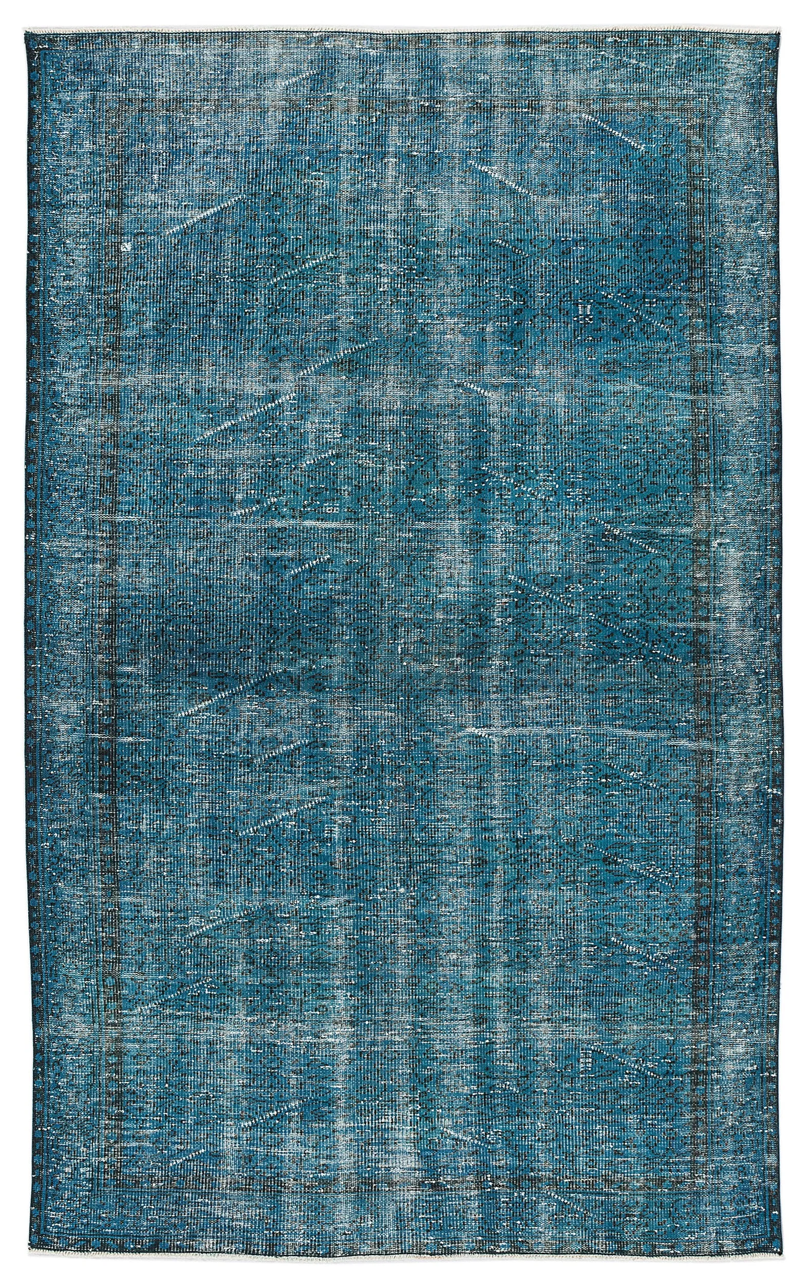 Retro Design Turquoise Over Dyed Vintage Rug 5'4'' x 8'9'' ft 163 x 267 cm
