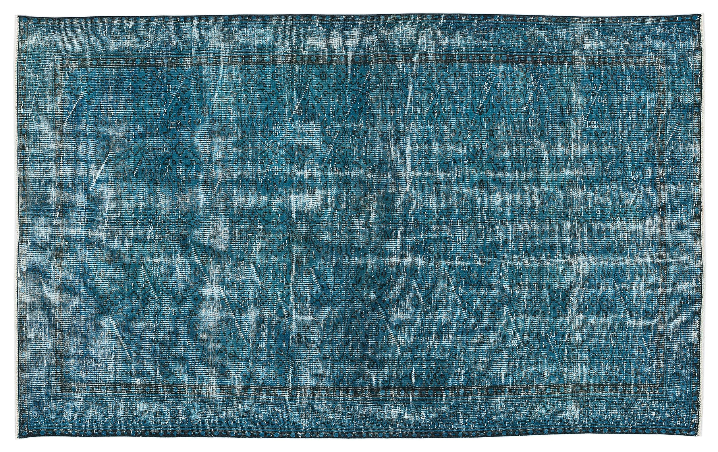Retro Design Turquoise Over Dyed Vintage Rug 5'4'' x 8'9'' ft 163 x 267 cm