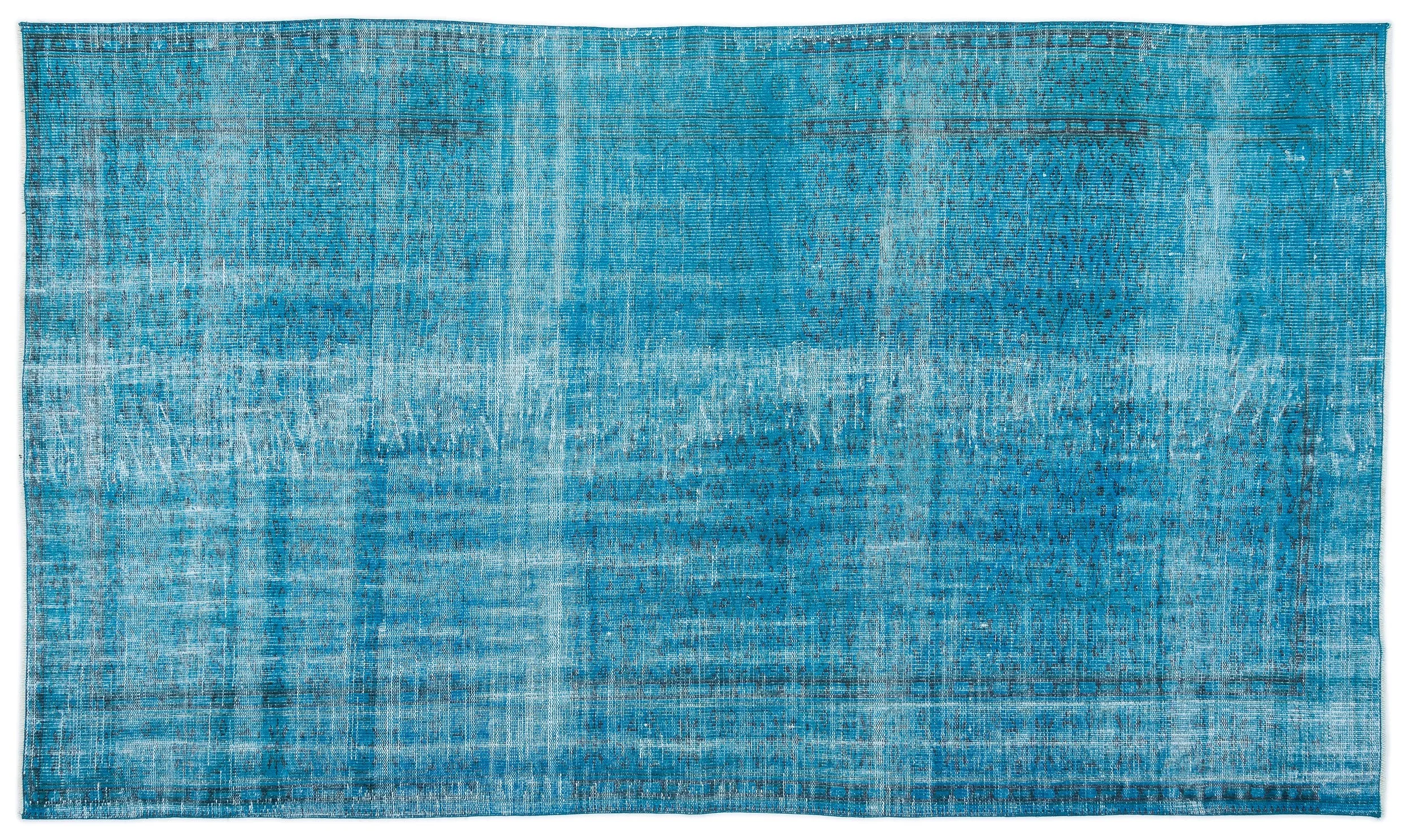 Retro Design Turquoise Over Dyed Vintage Rug 5'4'' x 9'3'' ft 163 x 282 cm