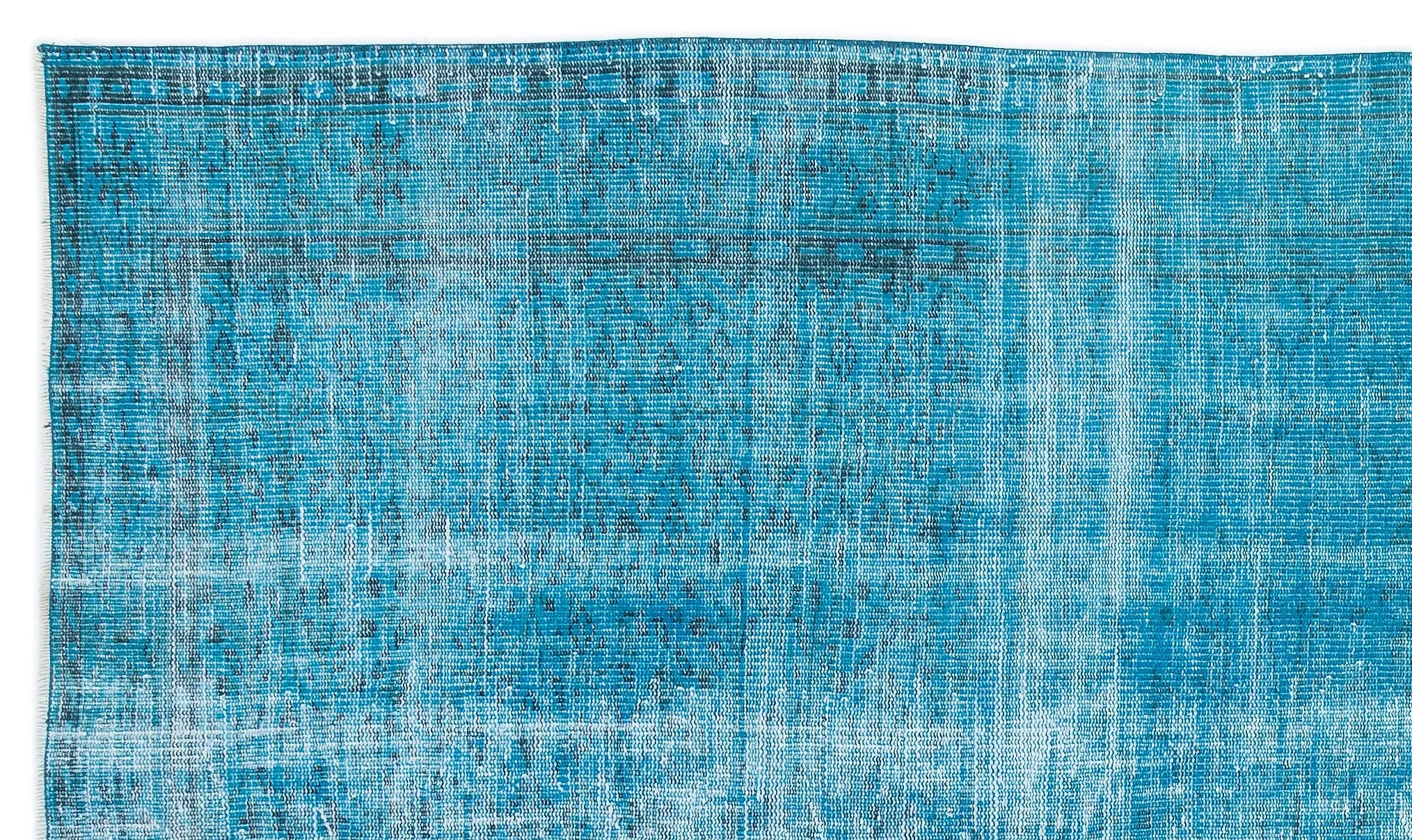 Retro Design Turquoise Over Dyed Vintage Rug 5'4'' x 9'3'' ft 163 x 282 cm