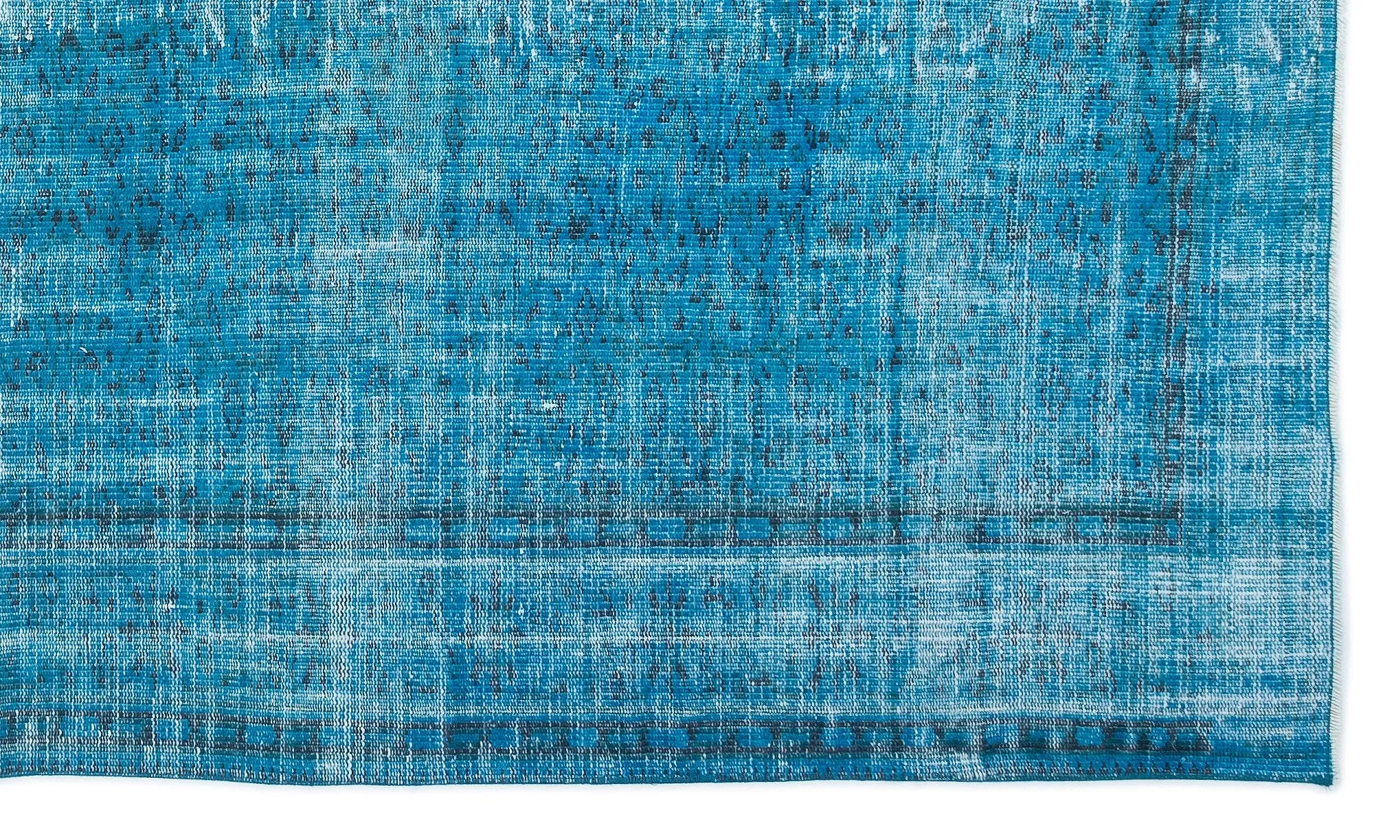 Retro Design Turquoise Over Dyed Vintage Rug 5'4'' x 9'3'' ft 163 x 282 cm