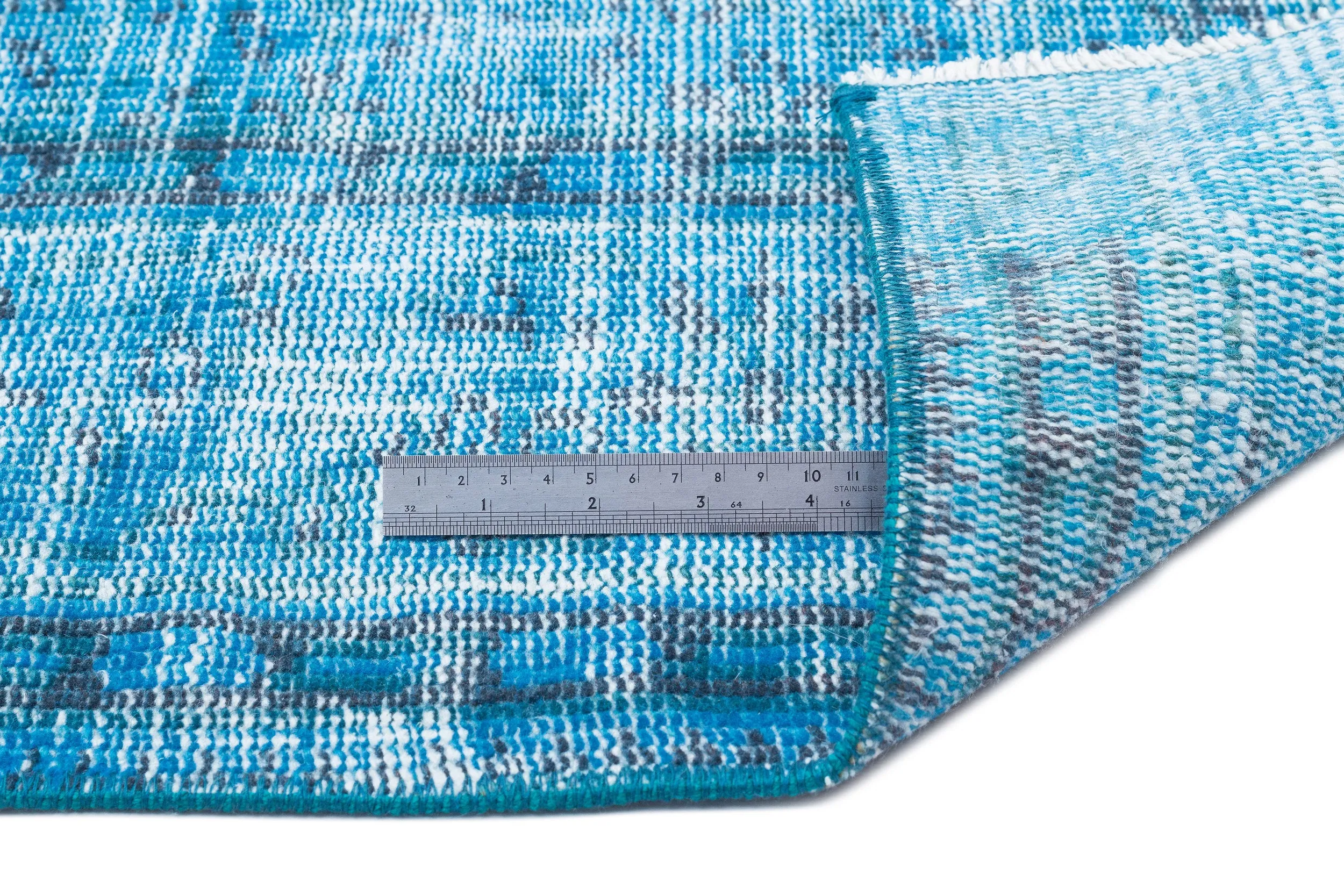 Retro Design Turquoise Over Dyed Vintage Rug 5'4'' x 9'3'' ft 163 x 282 cm