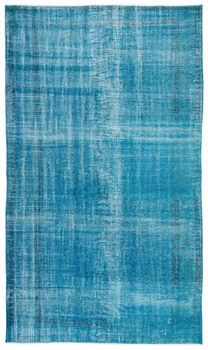 Retro Design Turquoise Over Dyed Vintage Rug 5'4'' x 9'3'' ft 163 x 282 cm