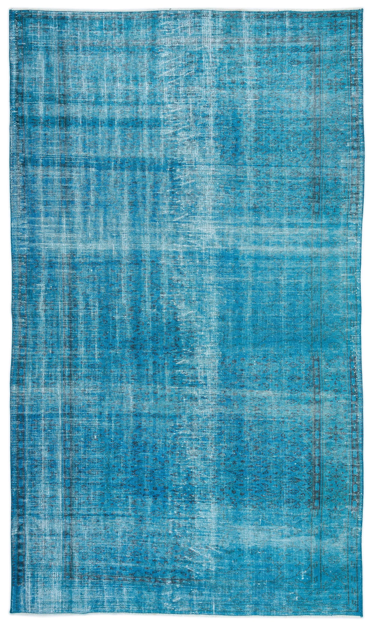 Retro Design Turquoise Over Dyed Vintage Rug 5'4'' x 9'3'' ft 163 x 282 cm
