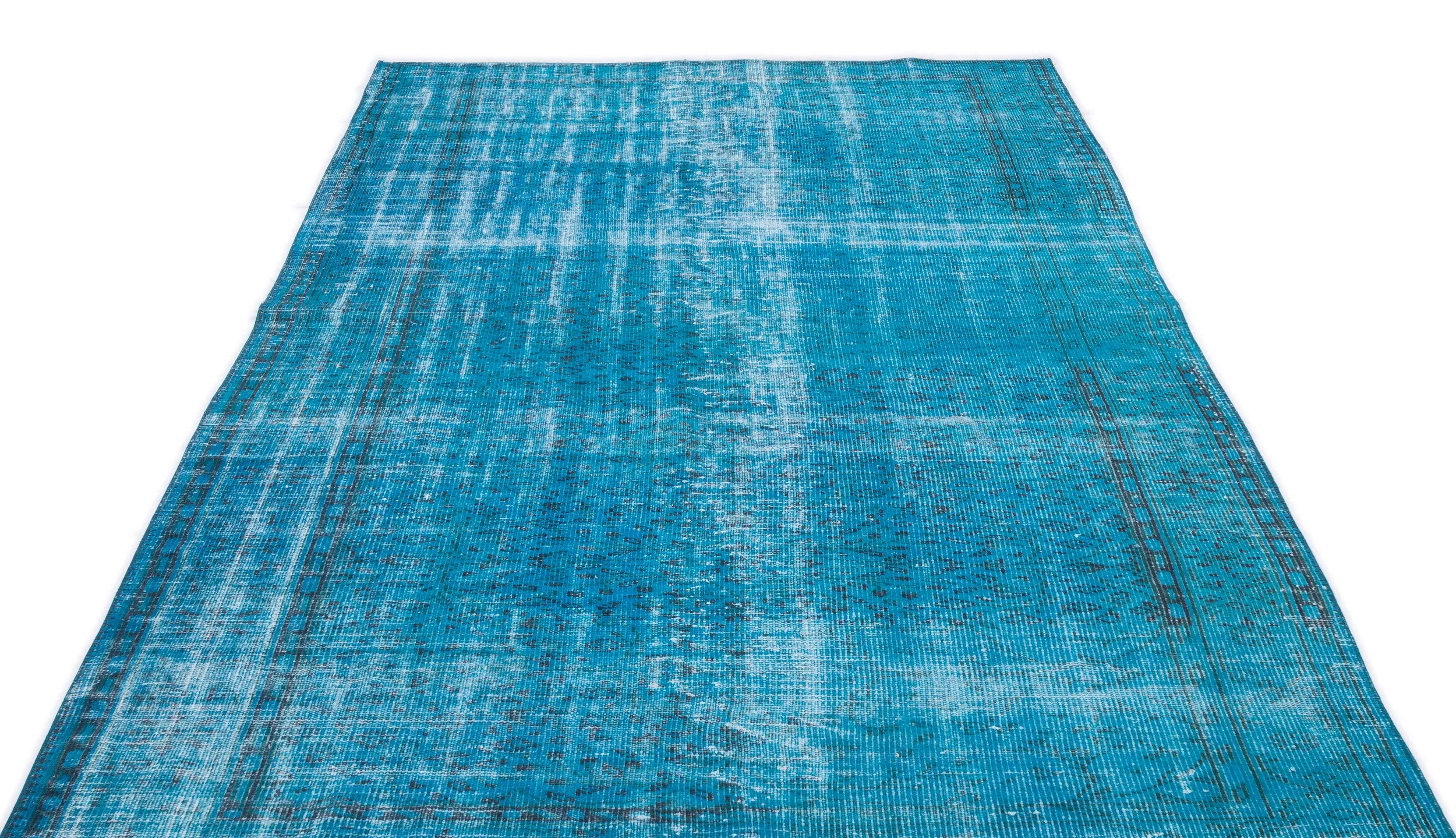 Retro Design Turquoise Over Dyed Vintage Rug 5'4'' x 9'3'' ft 163 x 282 cm