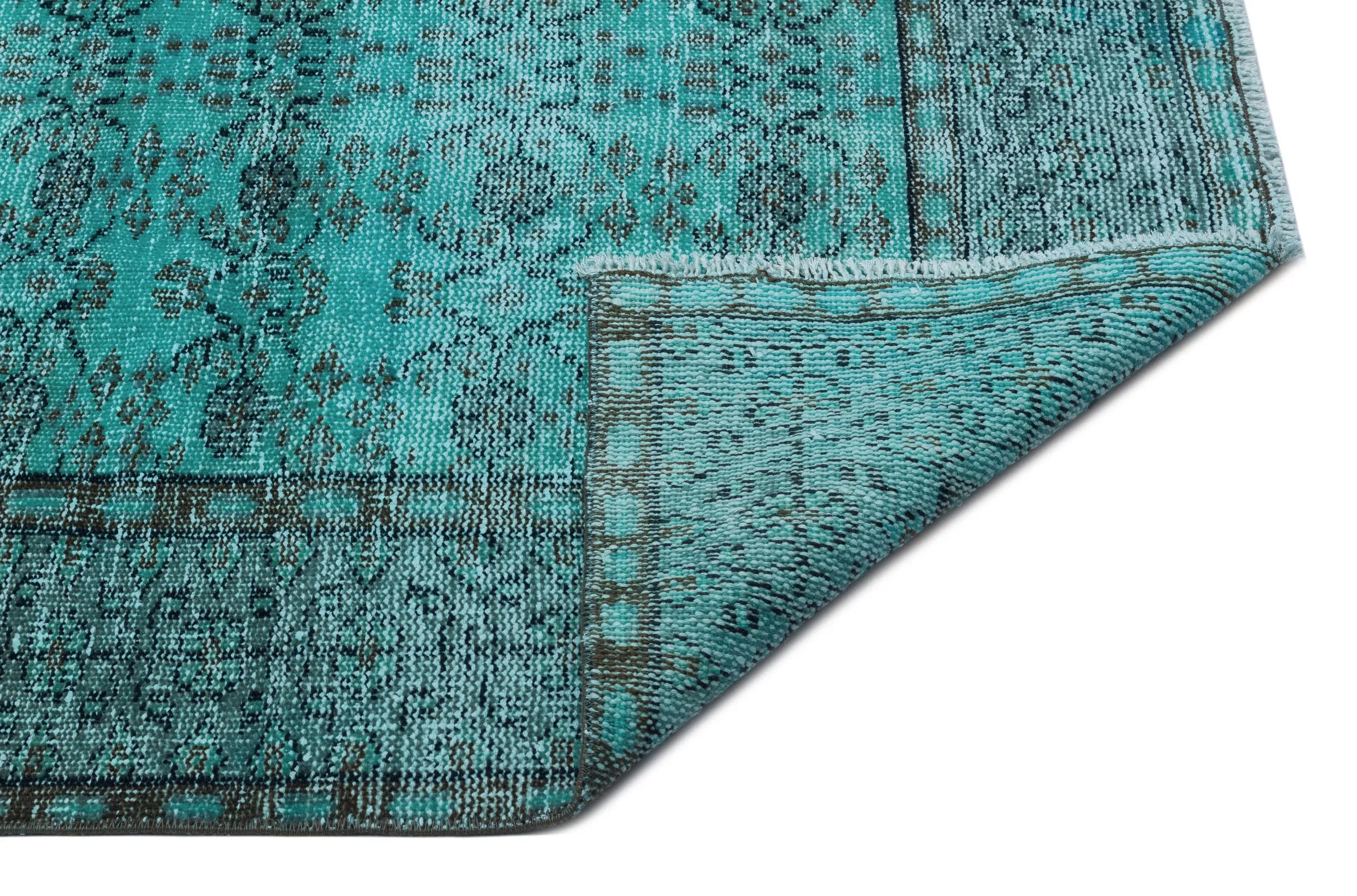 Retro Design Turquoise Over Dyed Vintage Rug 5'6'' x 8'10'' ft 167 x 268 cm