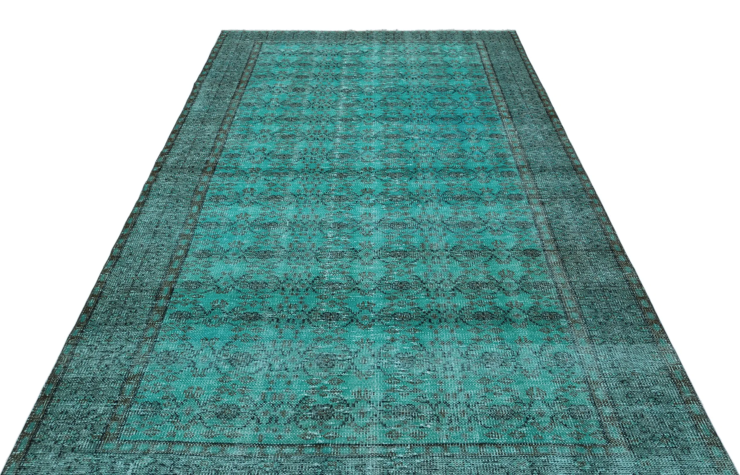 Retro Design Turquoise Over Dyed Vintage Rug 5'6'' x 8'10'' ft 167 x 268 cm