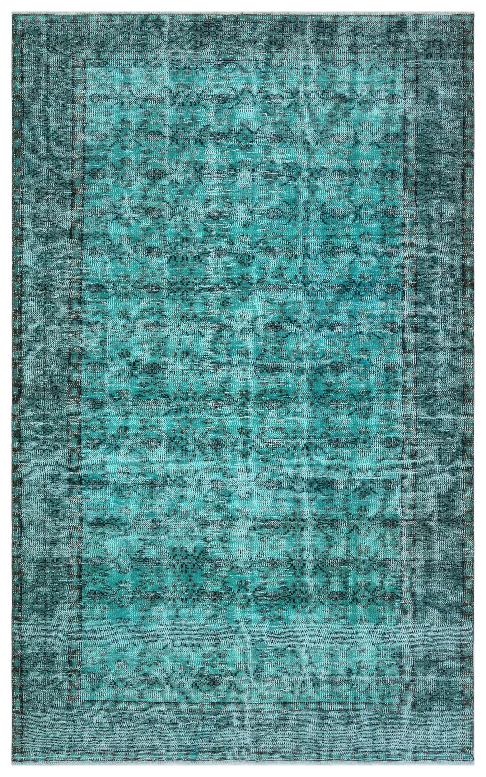 Retro Design Turquoise Over Dyed Vintage Rug 5'6'' x 8'10'' ft 167 x 268 cm