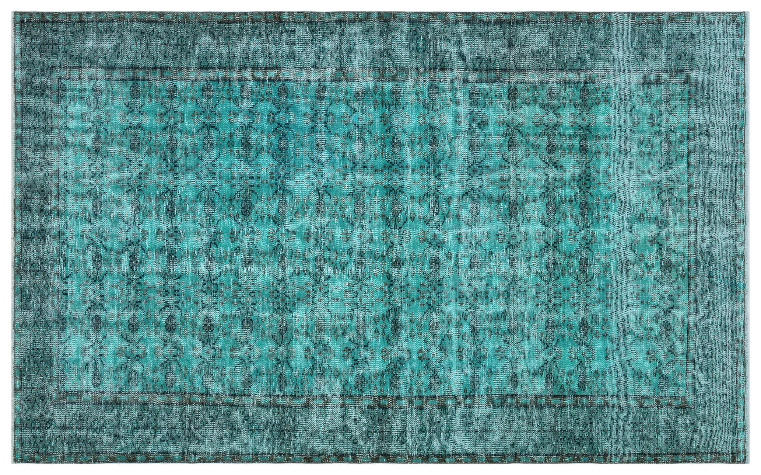 Retro Design Turquoise Over Dyed Vintage Rug 5'6'' x 8'10'' ft 167 x 268 cm