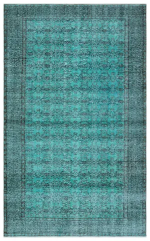 Retro Design Turquoise Over Dyed Vintage Rug 5'6'' x 8'10'' ft 167 x 268 cm