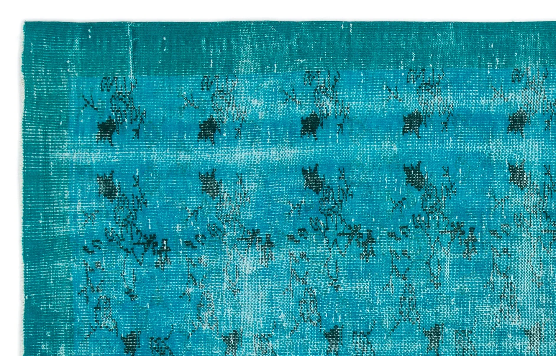 Retro Design Turquoise Over Dyed Vintage Rug 5'6'' x 8'8'' ft 168 x 264 cm