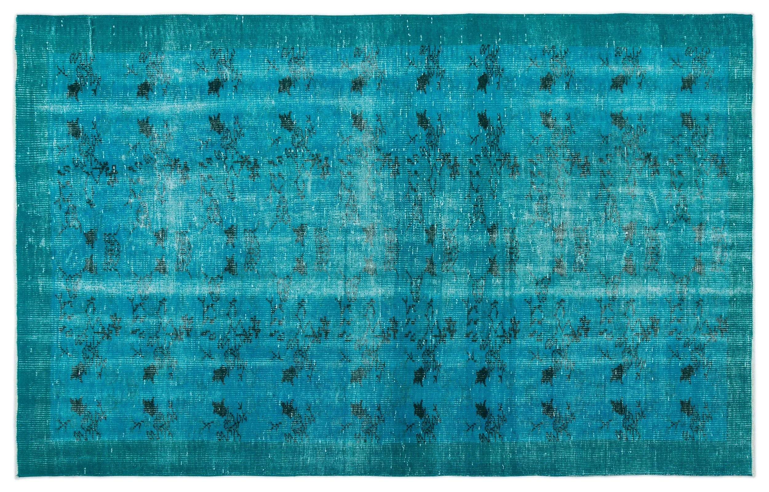 Retro Design Turquoise Over Dyed Vintage Rug 5'6'' x 8'8'' ft 168 x 264 cm