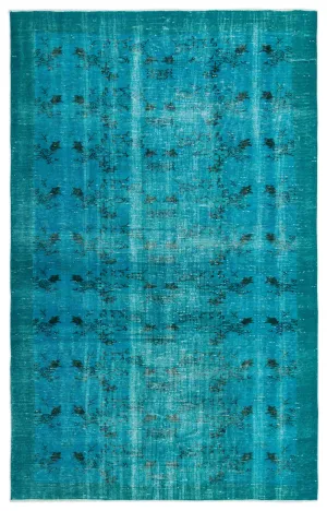 Retro Design Turquoise Over Dyed Vintage Rug 5'6'' x 8'8'' ft 168 x 264 cm