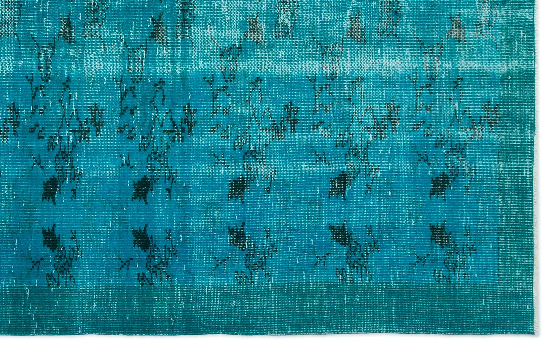 Retro Design Turquoise Over Dyed Vintage Rug 5'6'' x 8'8'' ft 168 x 264 cm