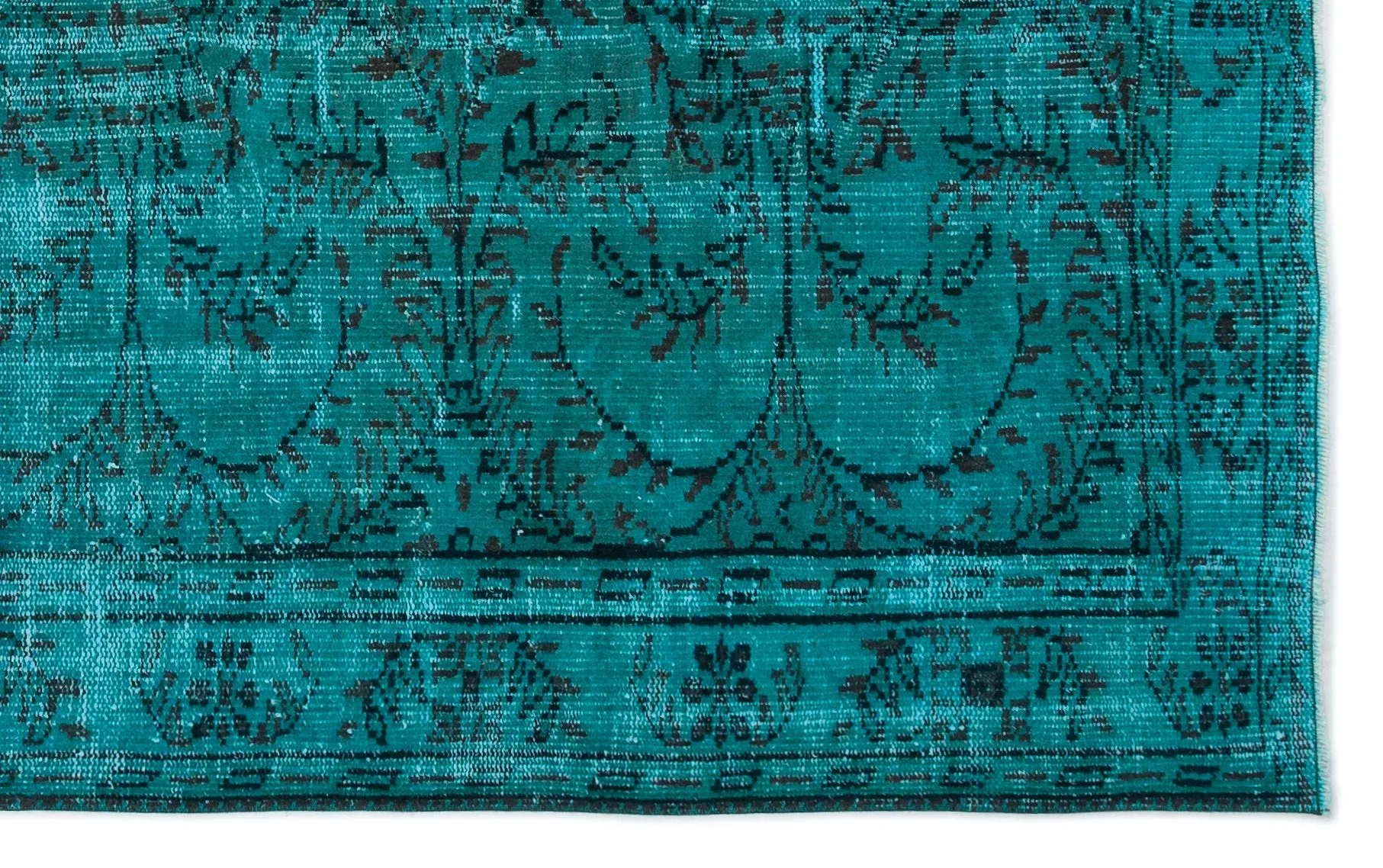 Retro Design Turquoise Over Dyed Vintage Rug 5'7'' x 8'5'' ft 169 x 257 cm