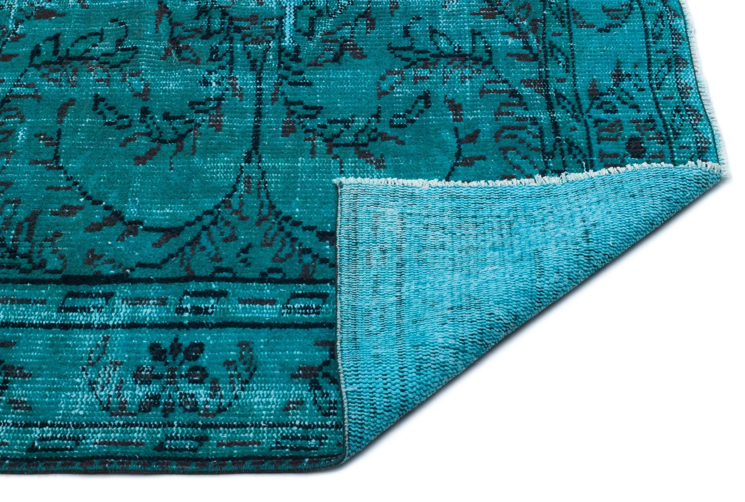 Retro Design Turquoise Over Dyed Vintage Rug 5'7'' x 8'5'' ft 169 x 257 cm