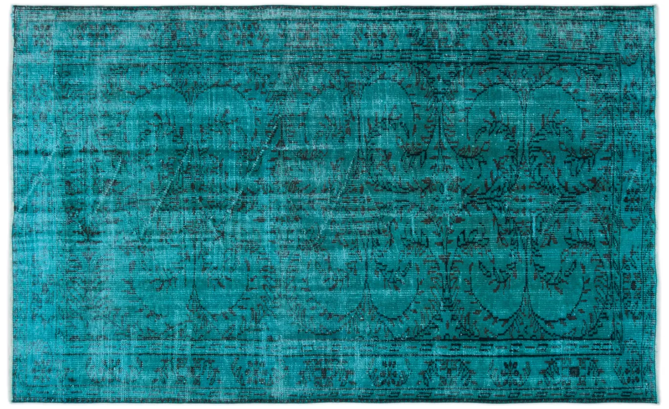 Retro Design Turquoise Over Dyed Vintage Rug 5'7'' x 8'5'' ft 169 x 257 cm
