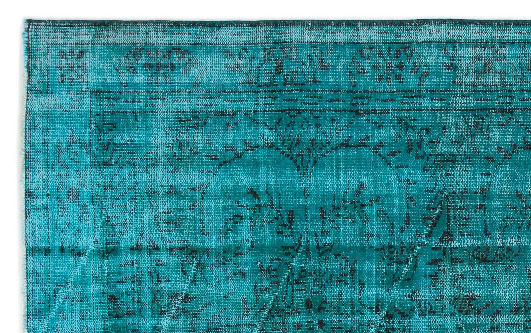 Retro Design Turquoise Over Dyed Vintage Rug 5'7'' x 8'5'' ft 169 x 257 cm