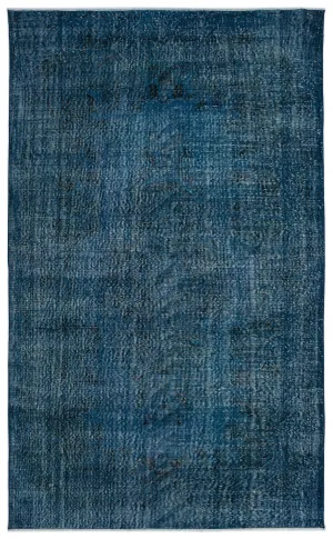 Retro Design Turquoise Over Dyed Vintage Rug 5'7'' x 9'1'' ft 169 x 276 cm