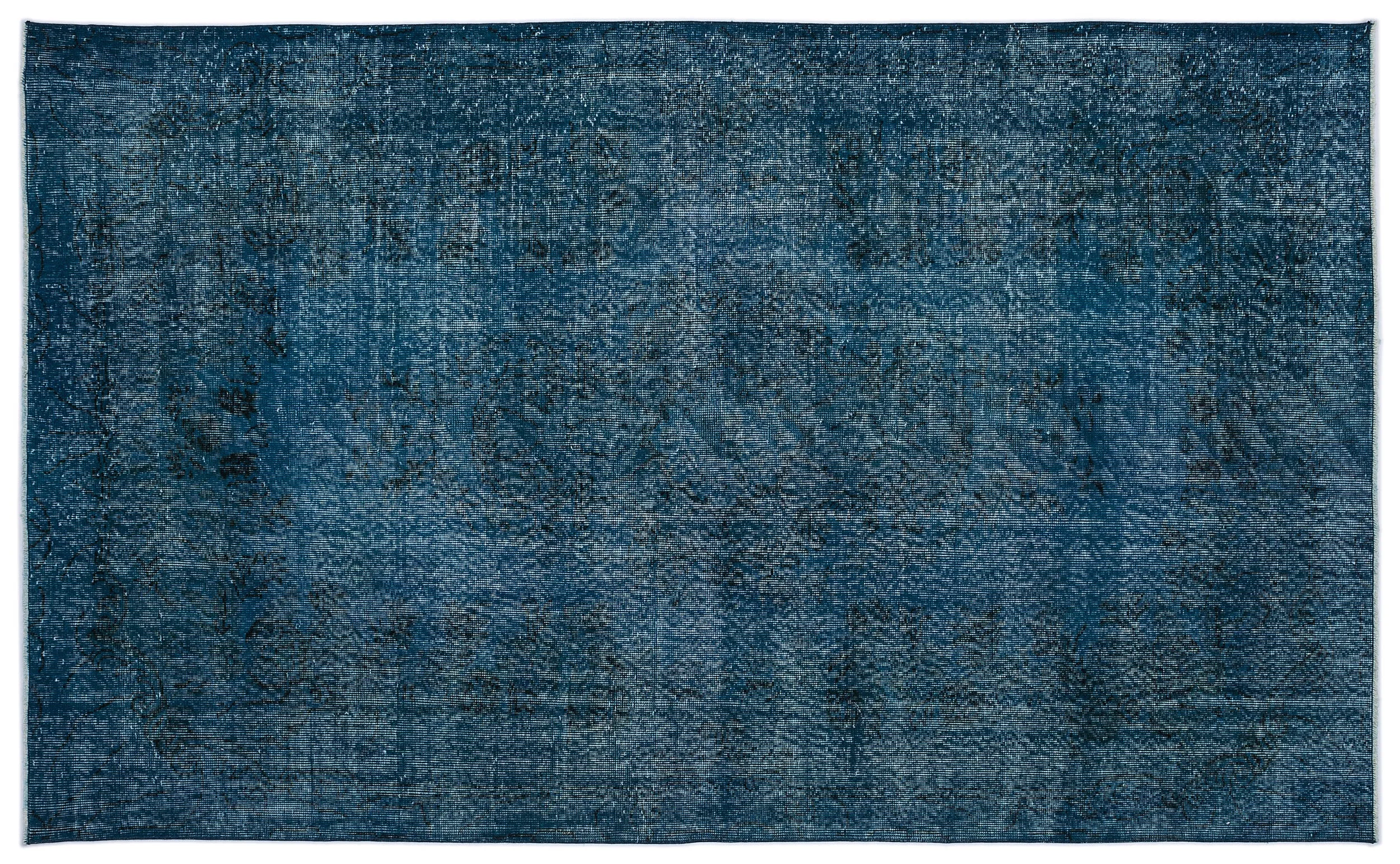 Retro Design Turquoise Over Dyed Vintage Rug 5'7'' x 9'1'' ft 169 x 276 cm