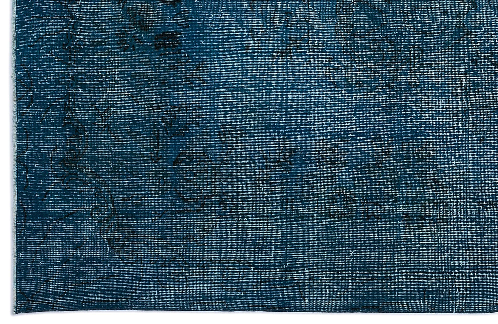 Retro Design Turquoise Over Dyed Vintage Rug 5'7'' x 9'1'' ft 169 x 276 cm