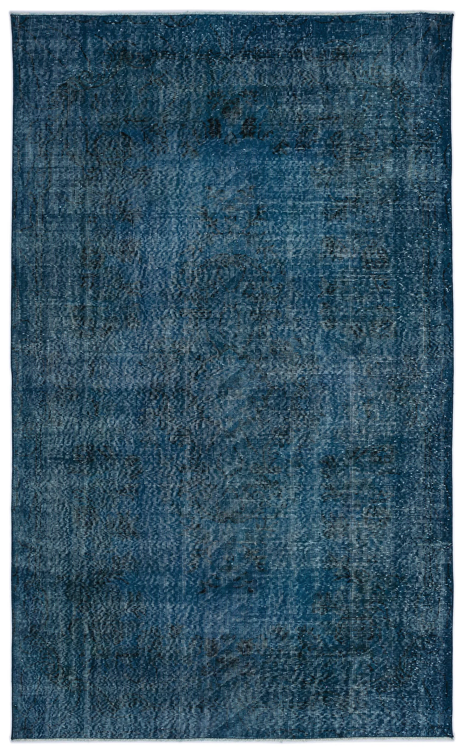 Retro Design Turquoise Over Dyed Vintage Rug 5'7'' x 9'1'' ft 169 x 276 cm
