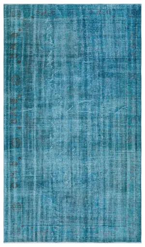 Retro Design Turquoise Over Dyed Vintage Rug 5'8'' x 9'10'' ft 172 x 300 cm
