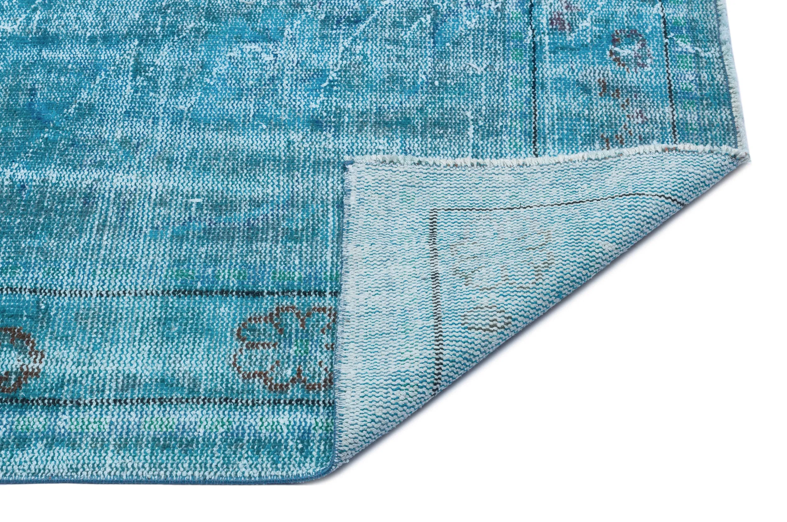Retro Design Turquoise Over Dyed Vintage Rug 5'8'' x 9'10'' ft 172 x 300 cm