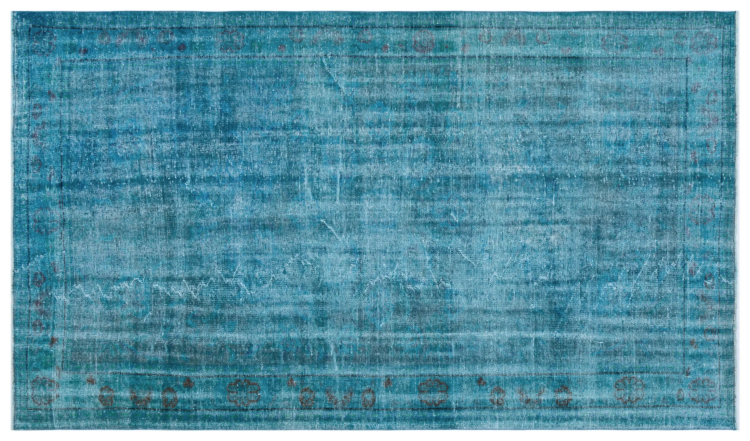 Retro Design Turquoise Over Dyed Vintage Rug 5'8'' x 9'10'' ft 172 x 300 cm