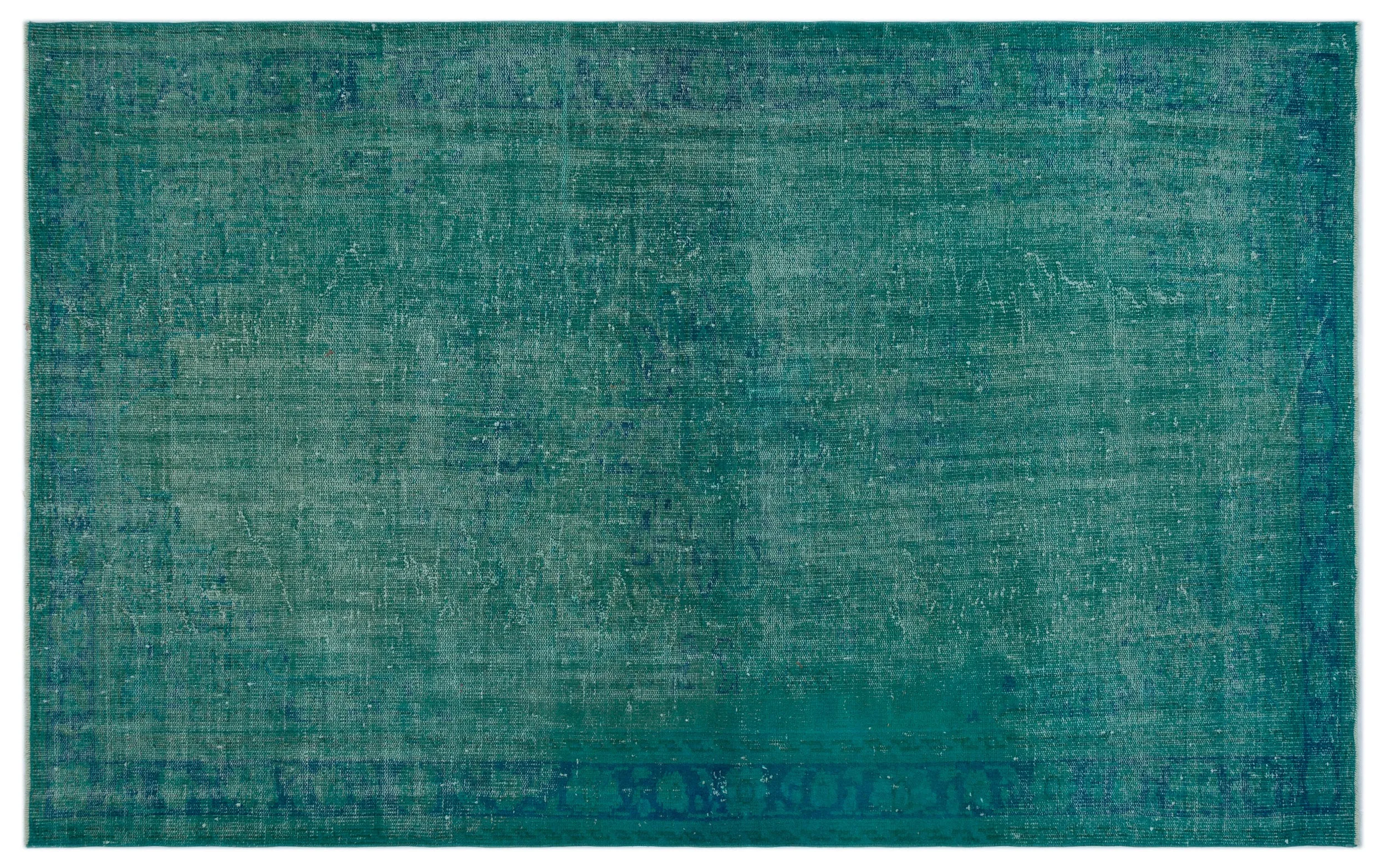 Retro Design Turquoise Over Dyed Vintage Rug 5'8'' x 9'2'' ft 172 x 280 cm