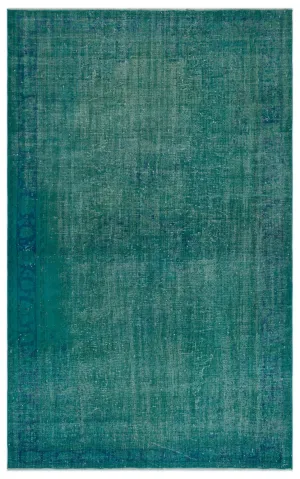 Retro Design Turquoise Over Dyed Vintage Rug 5'8'' x 9'2'' ft 172 x 280 cm