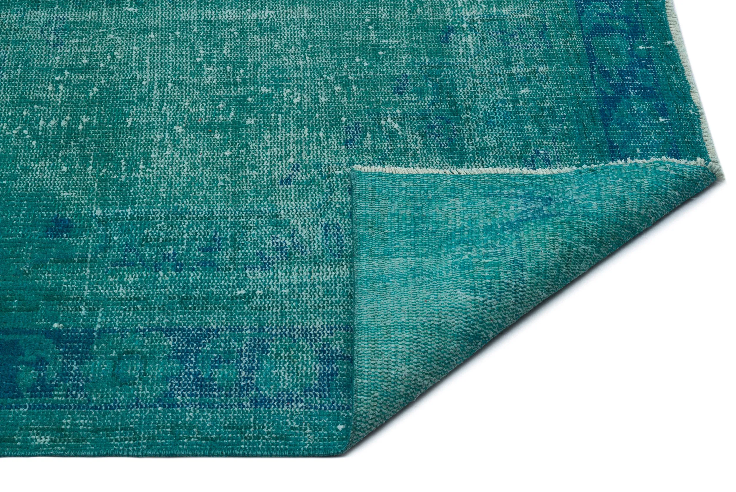 Retro Design Turquoise Over Dyed Vintage Rug 5'8'' x 9'2'' ft 172 x 280 cm