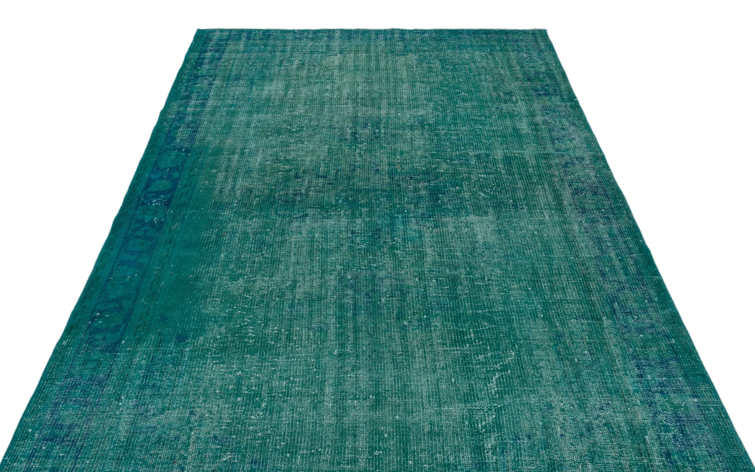 Retro Design Turquoise Over Dyed Vintage Rug 5'8'' x 9'2'' ft 172 x 280 cm