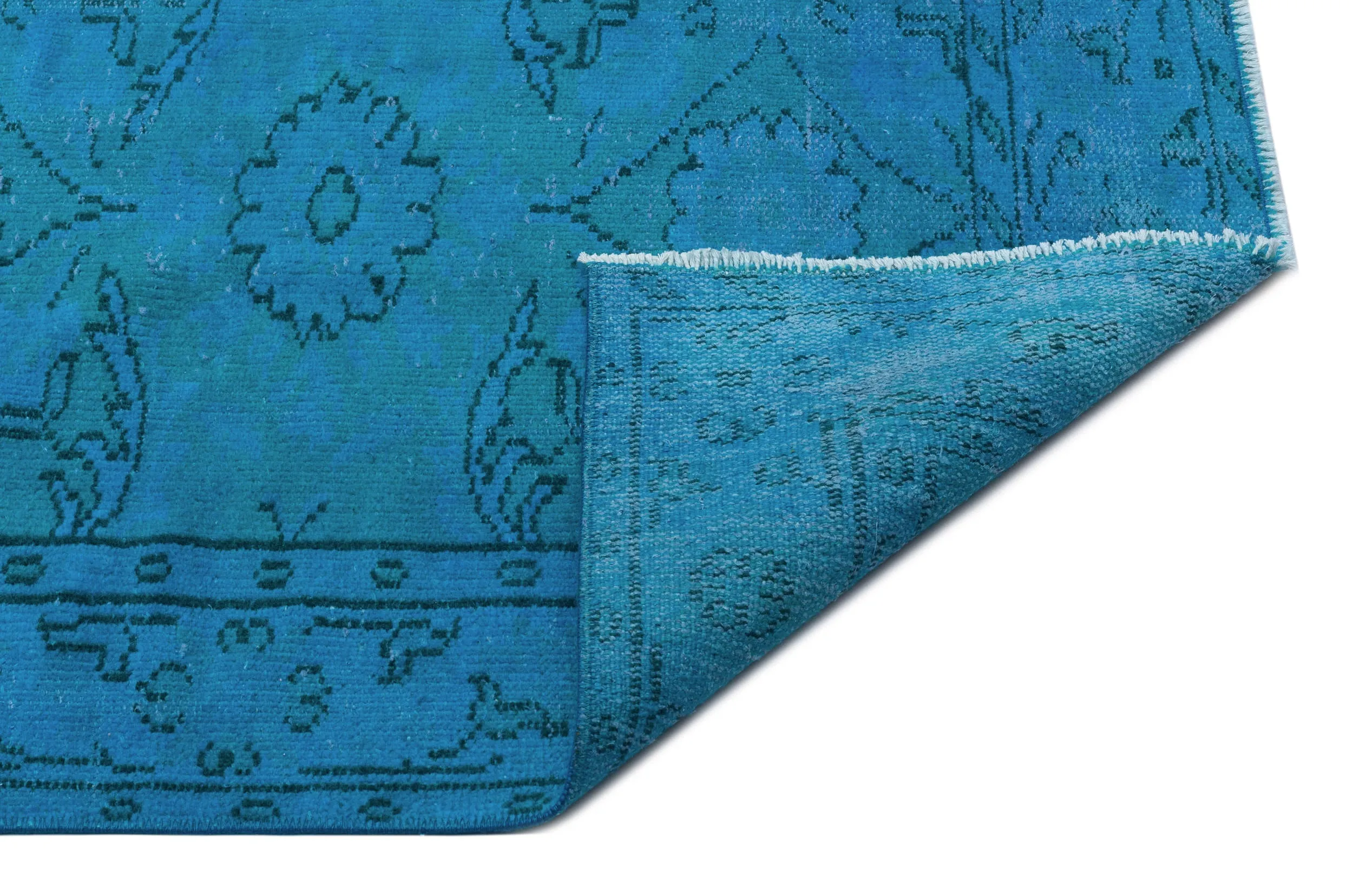 Retro Design Turquoise Over Dyed Vintage Rug 5'9'' x 8'8'' ft 174 x 264 cm