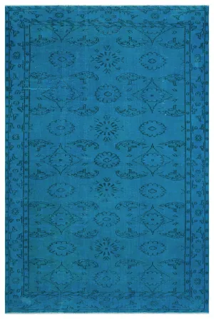 Retro Design Turquoise Over Dyed Vintage Rug 5'9'' x 8'8'' ft 174 x 264 cm