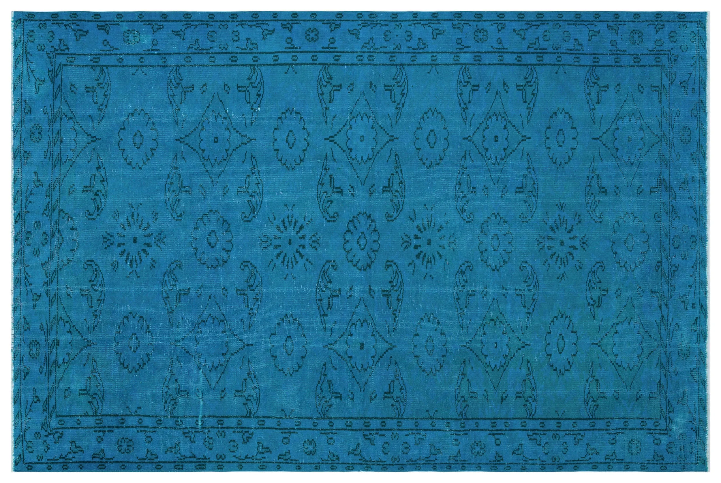 Retro Design Turquoise Over Dyed Vintage Rug 5'9'' x 8'8'' ft 174 x 264 cm