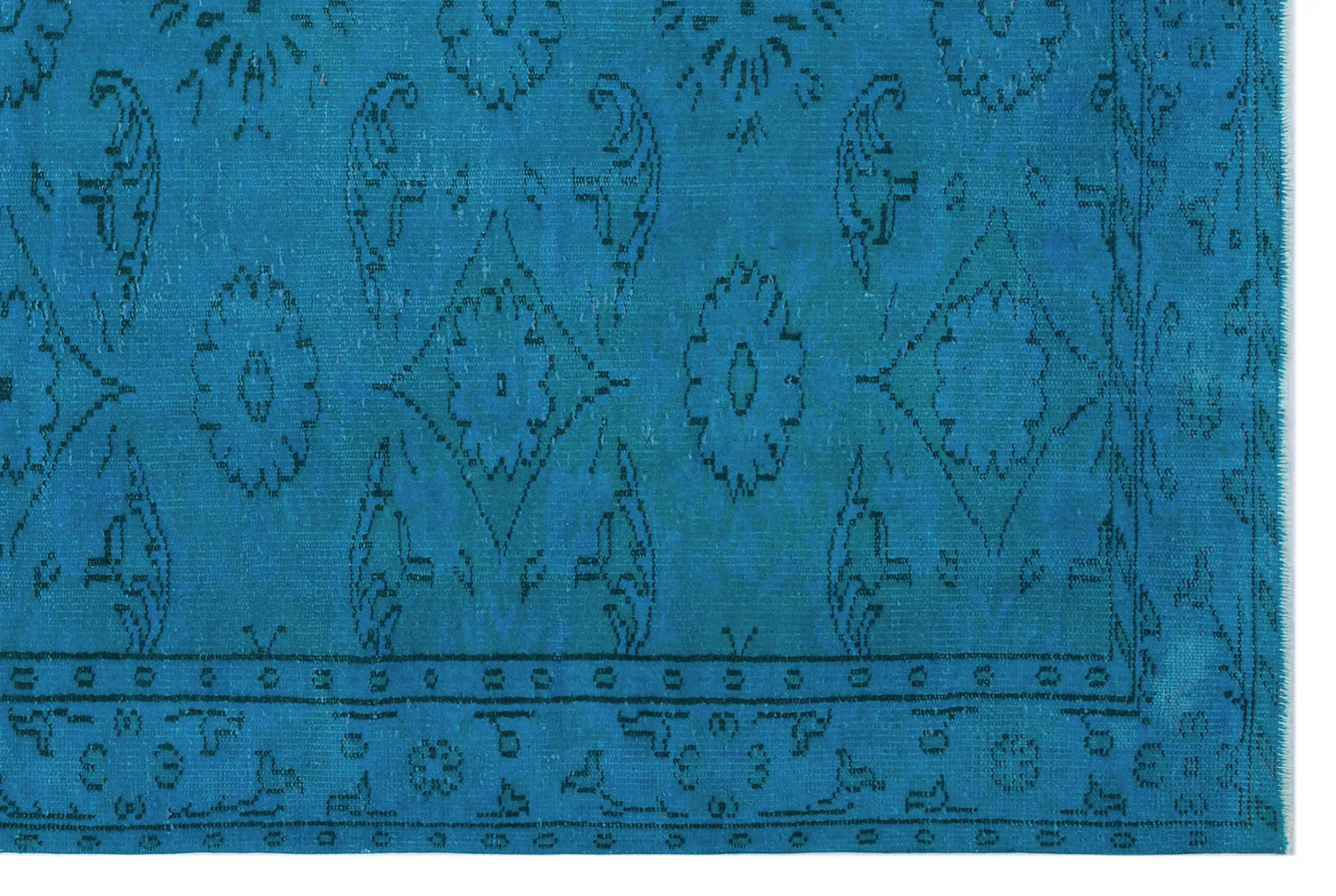 Retro Design Turquoise Over Dyed Vintage Rug 5'9'' x 8'8'' ft 174 x 264 cm