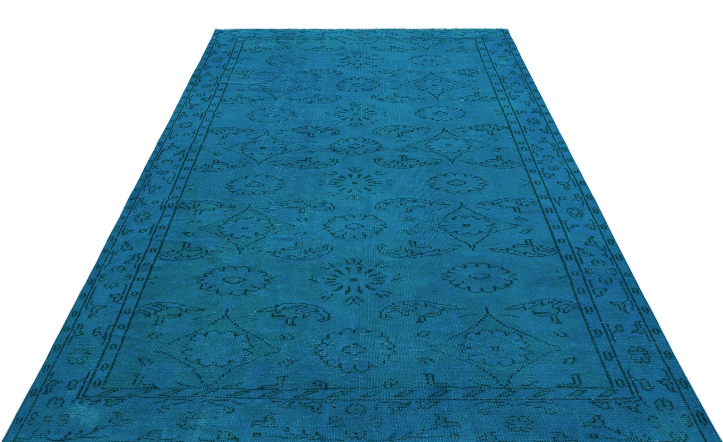 Retro Design Turquoise Over Dyed Vintage Rug 5'9'' x 8'8'' ft 174 x 264 cm