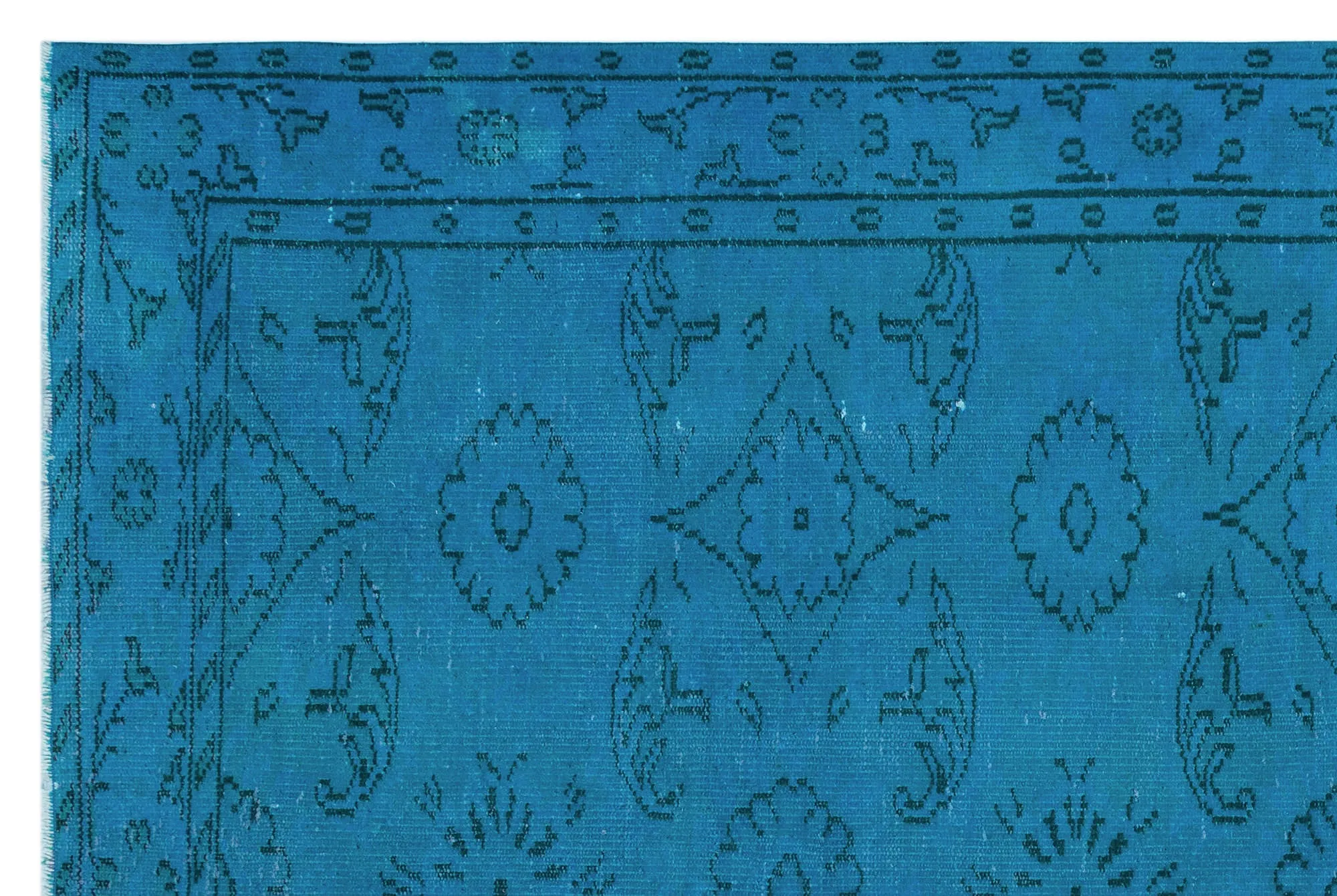 Retro Design Turquoise Over Dyed Vintage Rug 5'9'' x 8'8'' ft 174 x 264 cm