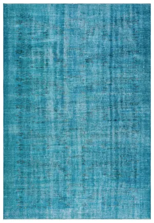 Retro Design Turquoise Over Dyed Vintage Rug 6'0'' x 8'10'' ft 184 x 270 cm