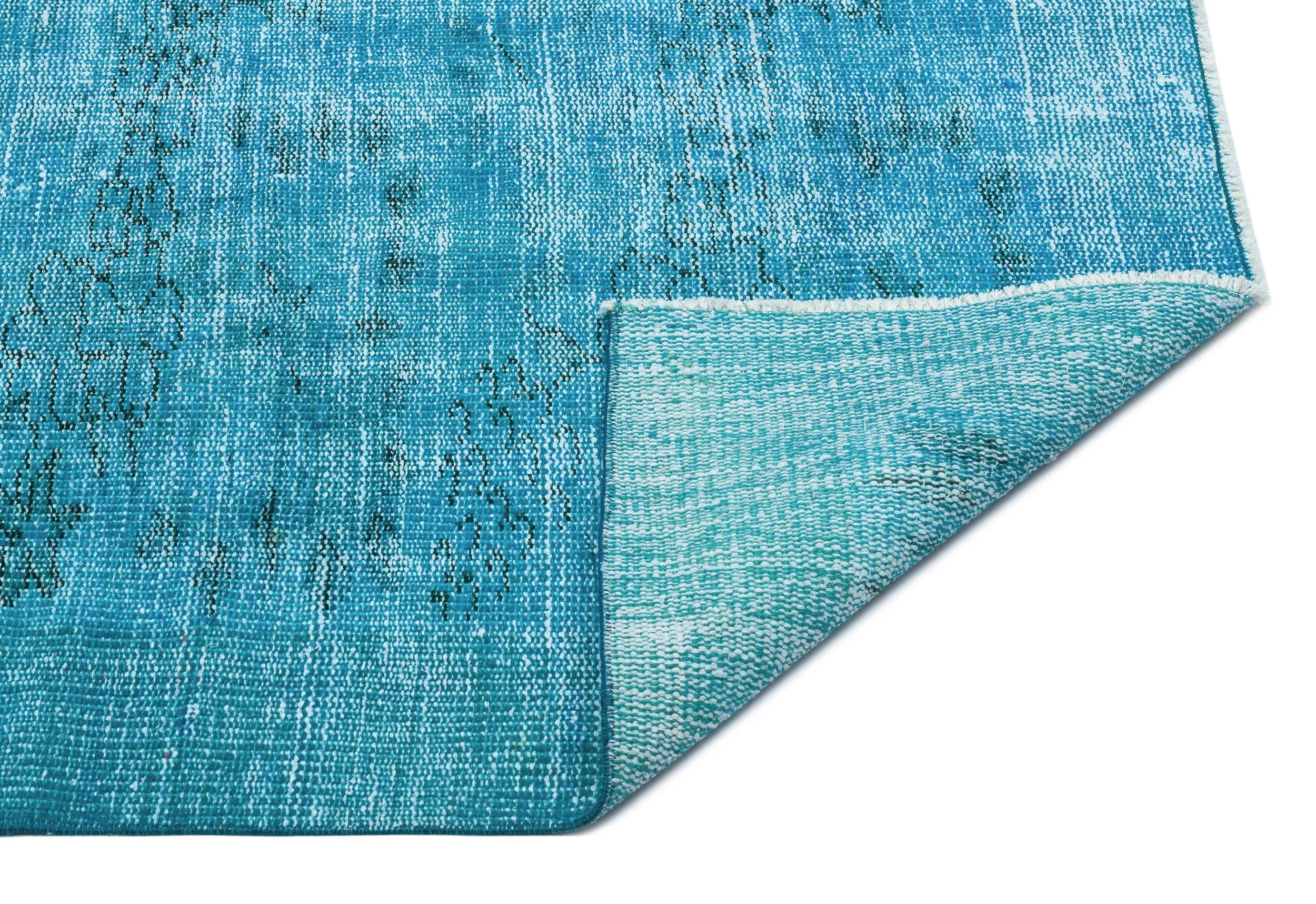 Retro Design Turquoise Over Dyed Vintage Rug 6'0'' x 8'10'' ft 184 x 270 cm