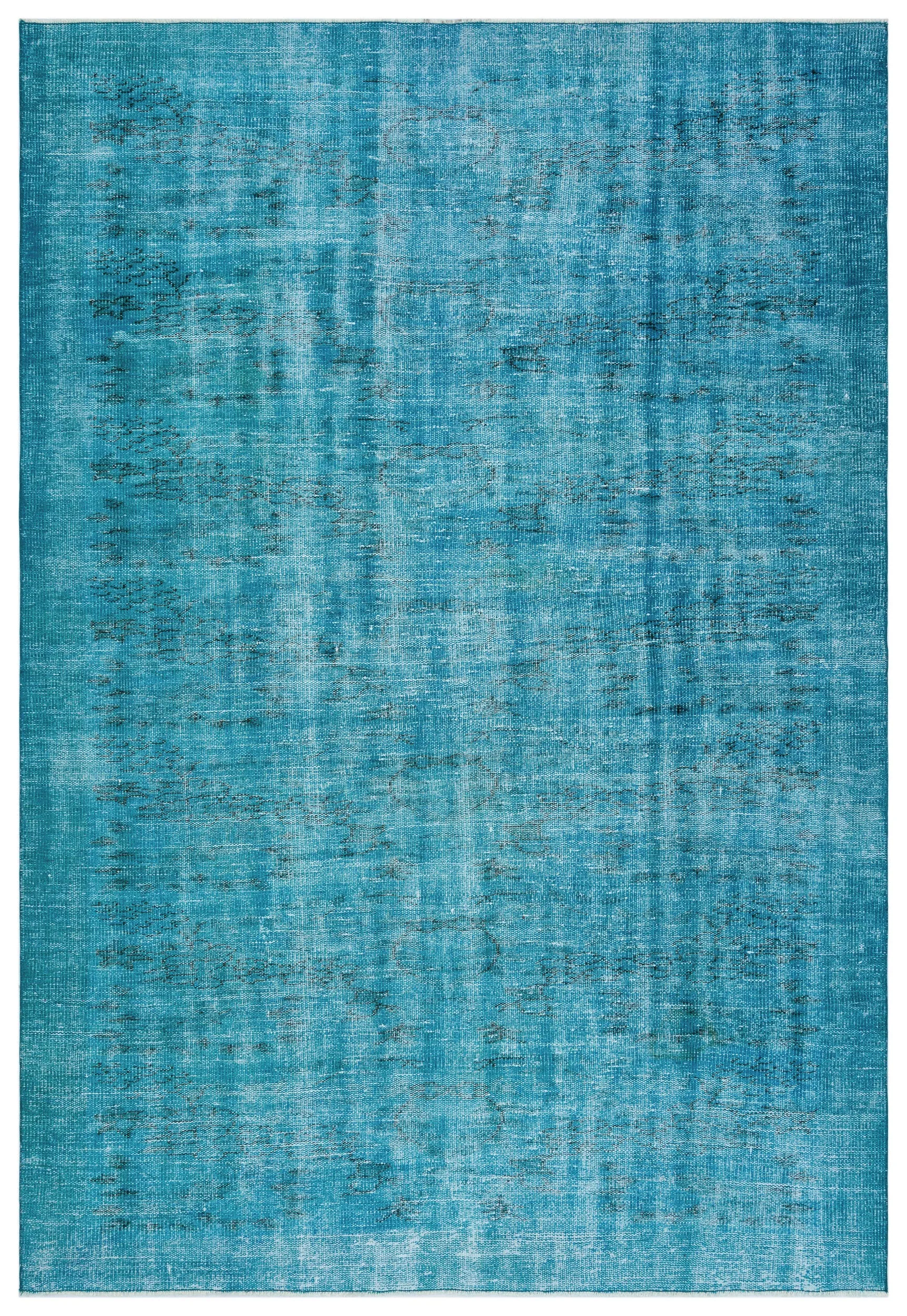 Retro Design Turquoise Over Dyed Vintage Rug 6'0'' x 8'10'' ft 184 x 270 cm