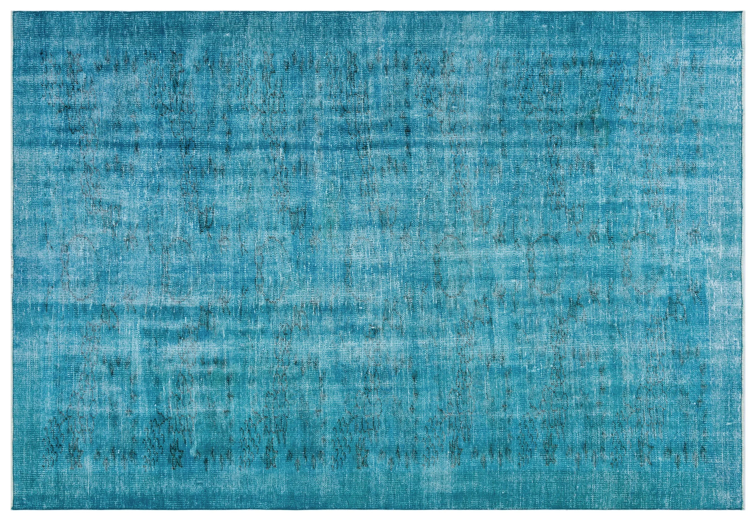Retro Design Turquoise Over Dyed Vintage Rug 6'0'' x 8'10'' ft 184 x 270 cm