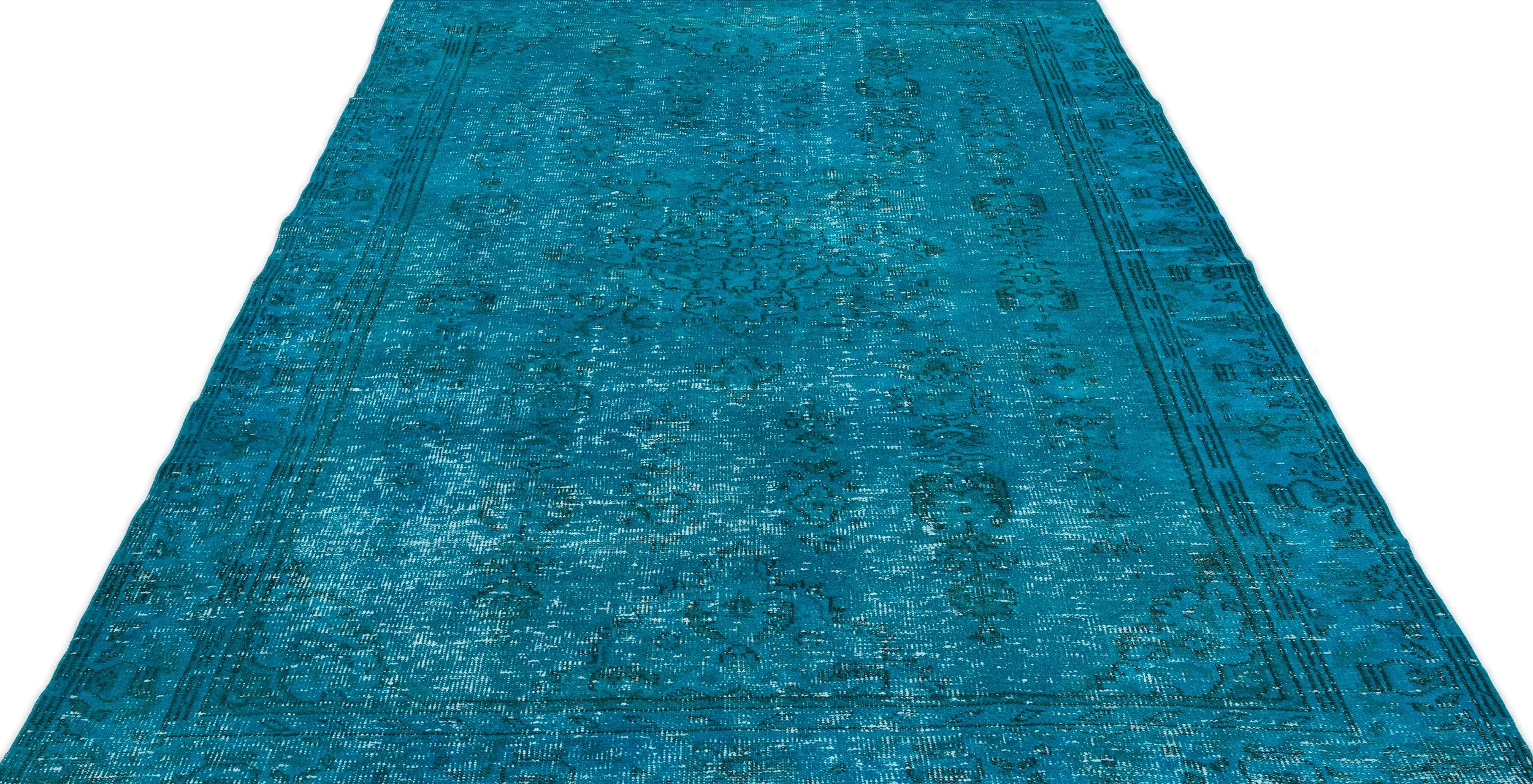 Retro Design Turquoise Over Dyed Vintage Rug 6'0'' x 9'11'' ft 184 x 301 cm