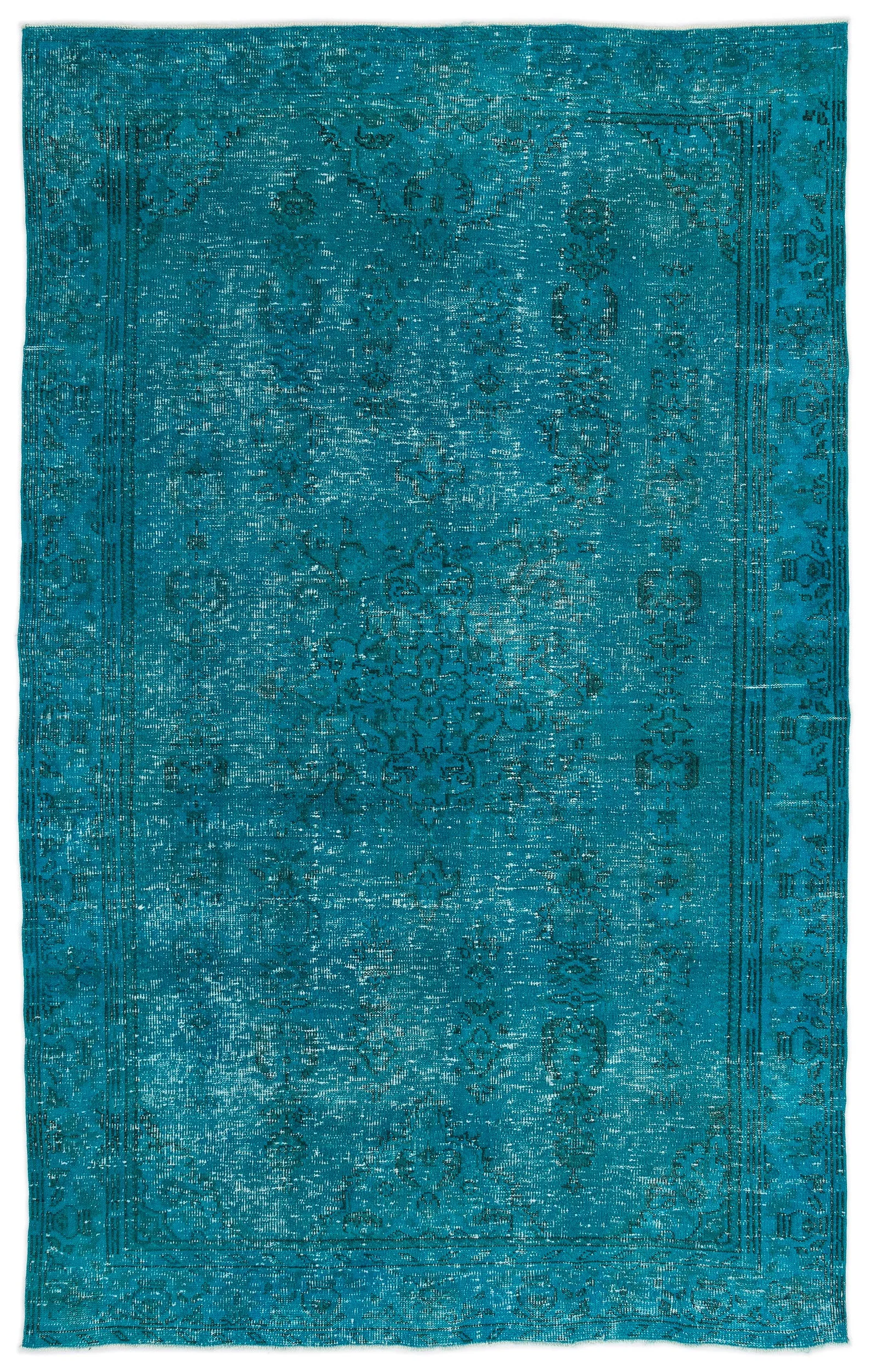 Retro Design Turquoise Over Dyed Vintage Rug 6'0'' x 9'11'' ft 184 x 301 cm