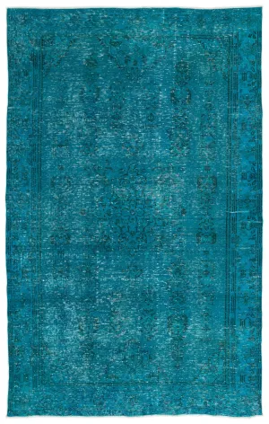 Retro Design Turquoise Over Dyed Vintage Rug 6'0'' x 9'11'' ft 184 x 301 cm