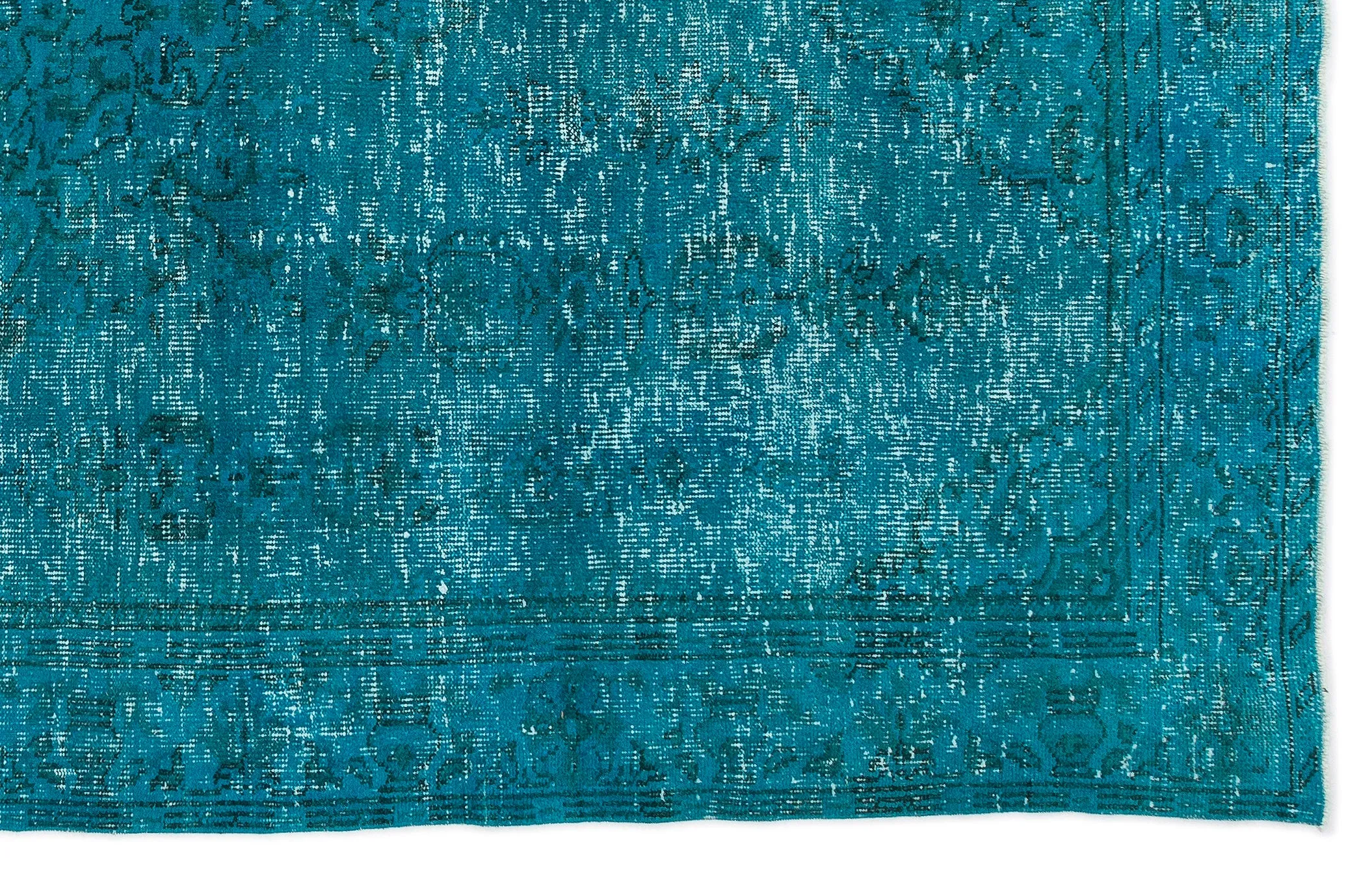 Retro Design Turquoise Over Dyed Vintage Rug 6'0'' x 9'11'' ft 184 x 301 cm
