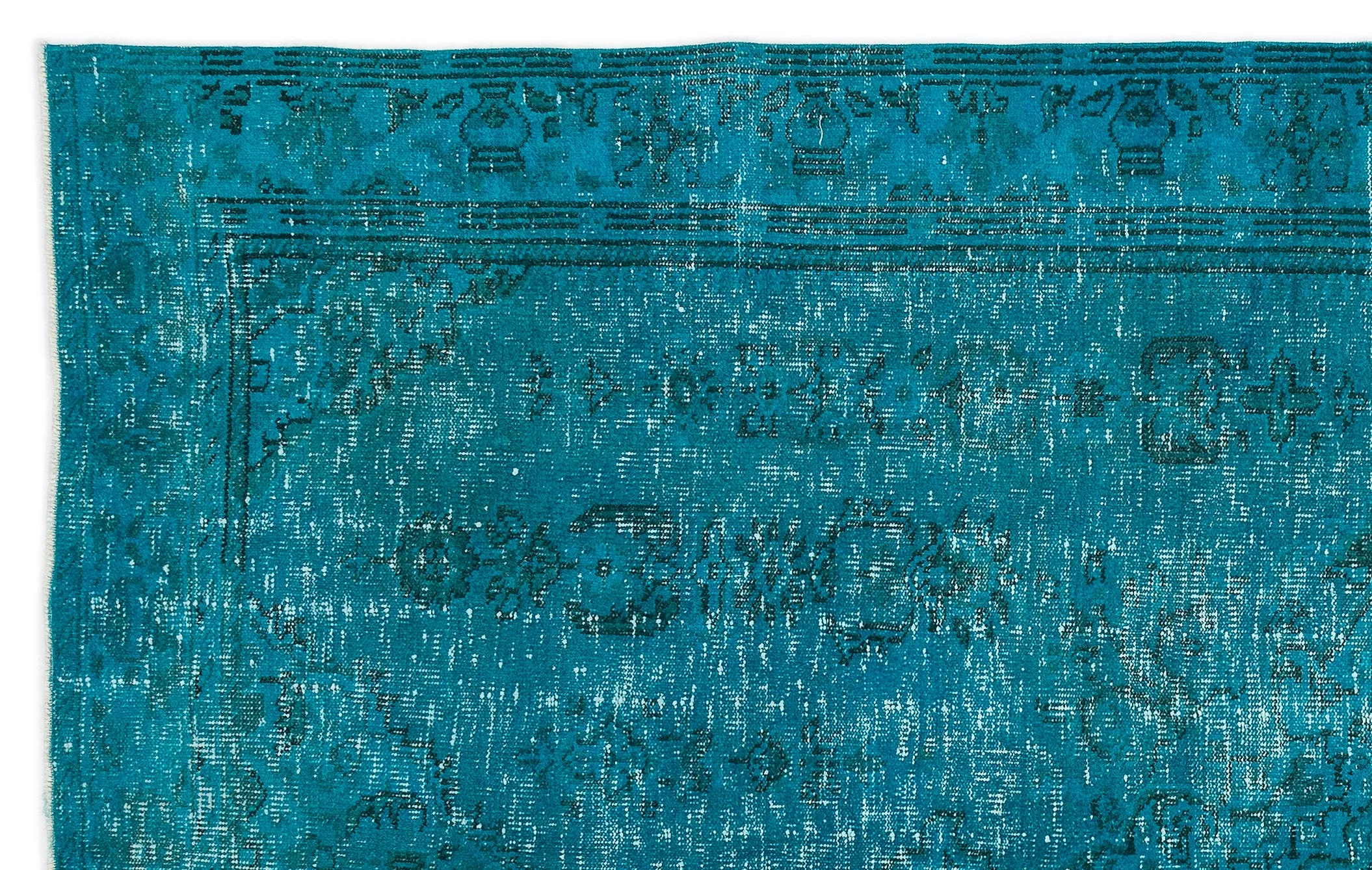 Retro Design Turquoise Over Dyed Vintage Rug 6'0'' x 9'11'' ft 184 x 301 cm